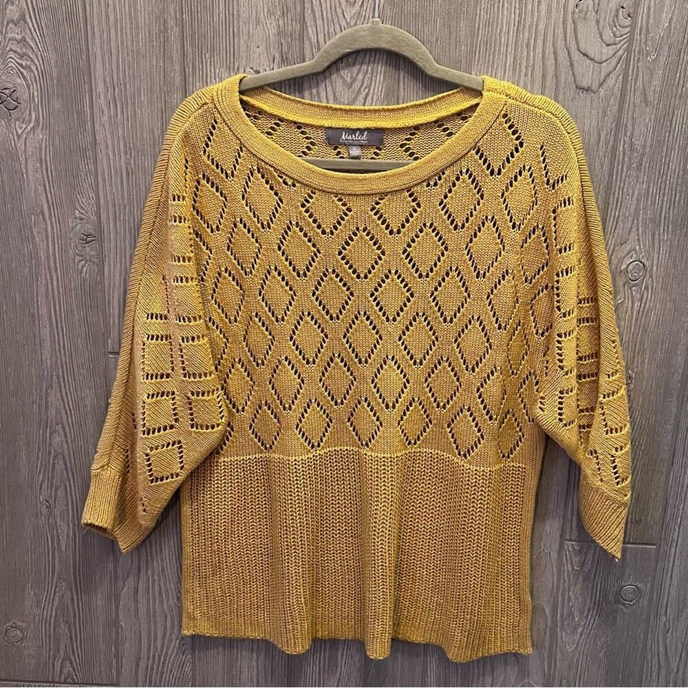 Marled Reunited Clothing mustard 3/4 sleeve pullover knit sweater
